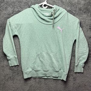Puma Womens Hoodie Large Green Pullover Long Sleeve Pockets Embroidered Logo